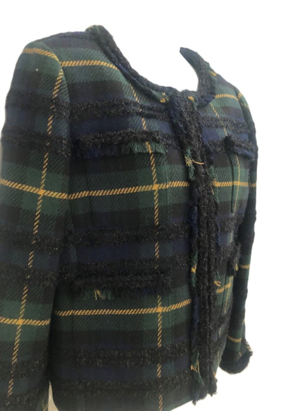 J. Crew Black Watch Tartan Plaid Jacket Lurex Trim Women's 8 NWT - Picture 4 of 13